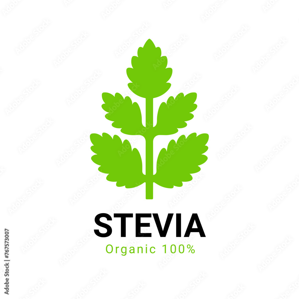 Obraz premium Stevia rebaudiana logo icon. Stevia leaf vector logo badge label plant natural extract. Herbal organic icon.