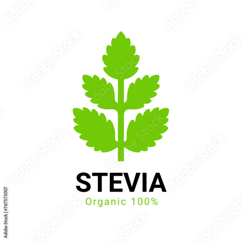 Stevia rebaudiana logo icon. Stevia leaf vector logo badge label plant natural extract. Herbal organic icon.