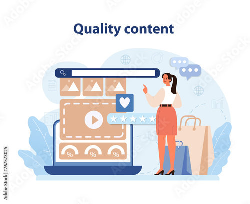 Quality Content for Consumer Engagement. An illustration of a content creator curating.