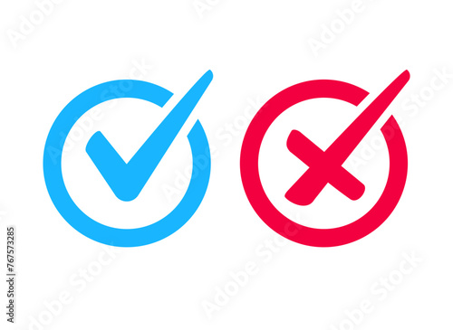 Checkmark quality confirmation rejection simple icon. Approval disapproval cross tick mark icon