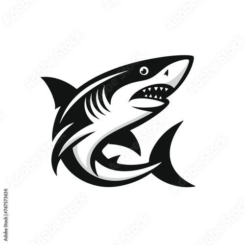 Black and white logo of a swimming shark. vector logo of a predator fish isolated on white background.