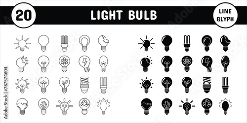 Light Bulb Line Glyph Vector Illustration Icon Sticker Set Design Materials