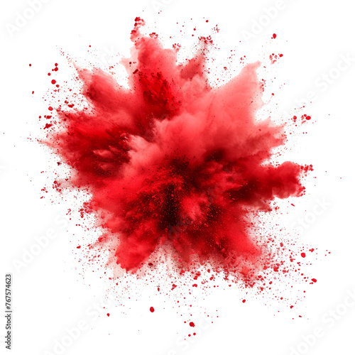 Red and white abstract powder explosion. Splash of paint. isolated on transparent background With clipping path. cut out. 3d render