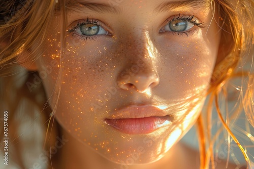 Gorgeous, attractive young girl in the sun, shining. Generative Ai