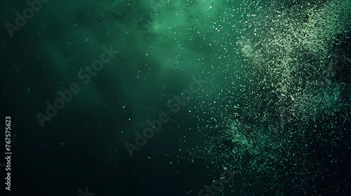 Dark green color gradient grainy background, illuminated spot, noise texture effect, wide banner size