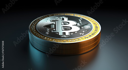 Golden, Chrome and Silver Bitcoin Coins, virtual cryptocurrency, digital investment symbol, isolated on white background. Bit coin logo symbol photo