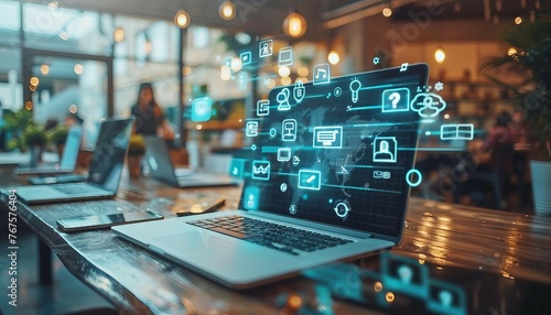 Unified Endpoint Management, unified endpoint management with an image depicting IT administrators remotely managing and securing endpoints such as laptops, AI