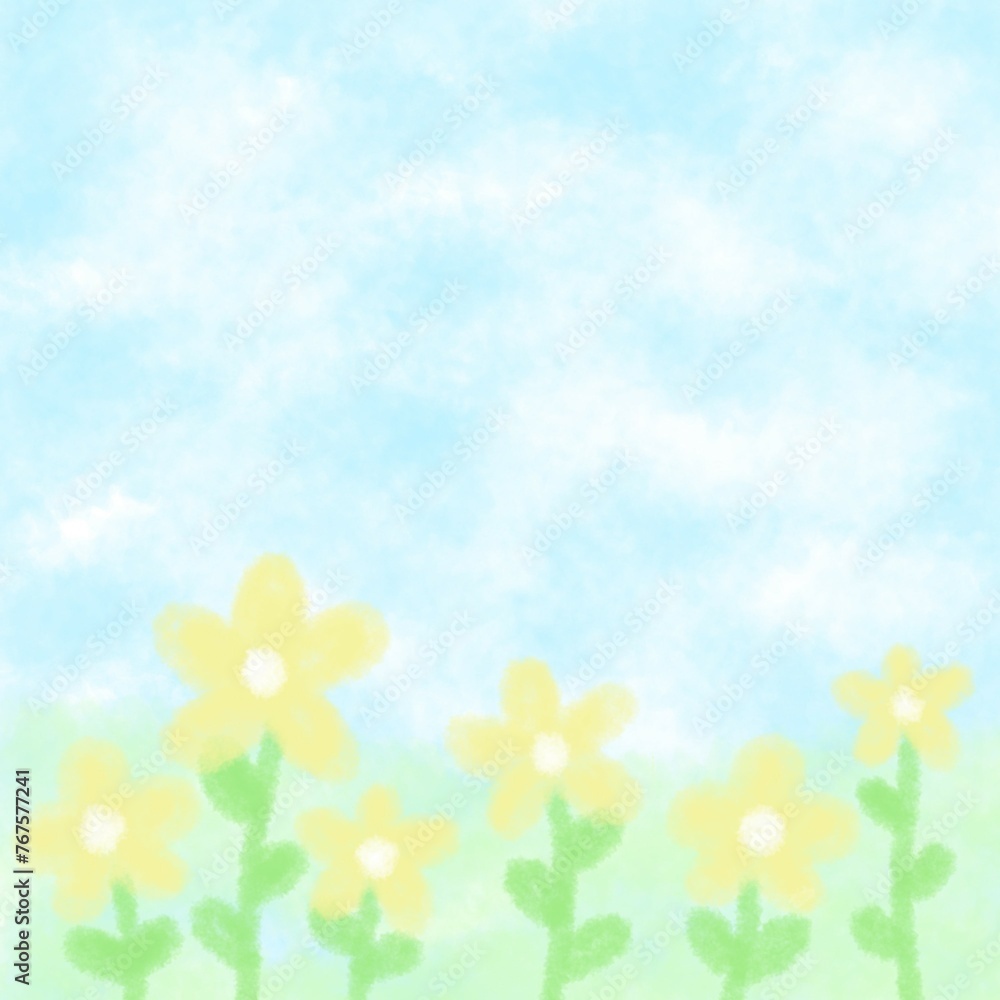 cloud sky and spring flowers water color paint background cloud sky and spring flowers water color paint background