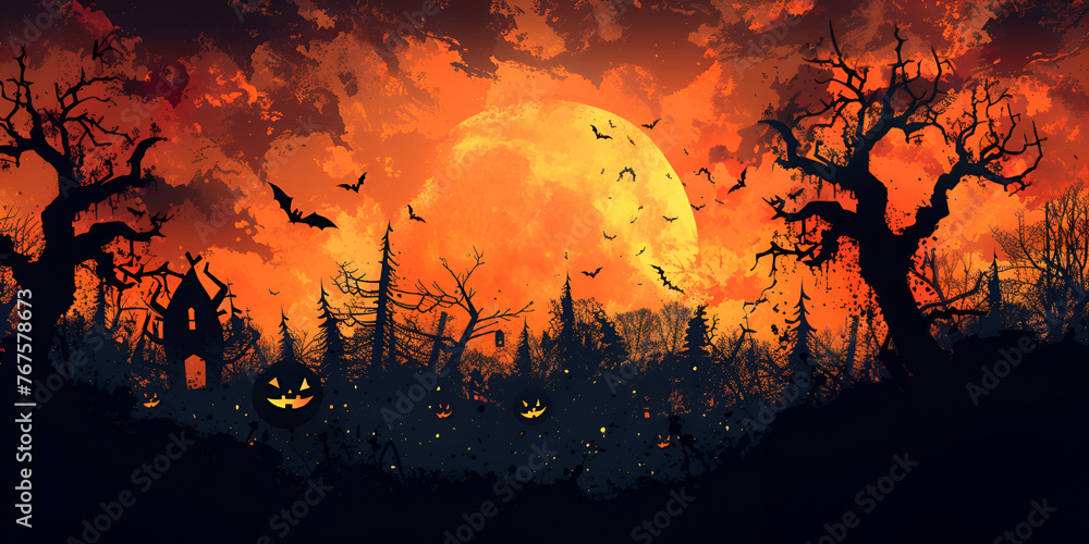Halloween silhouette Background/5 unique layers of halloween pattern easy to color adjustment. generative ai 
