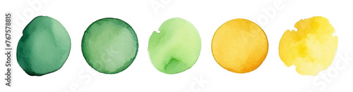 Green watercolor circle stain paint brush. Grunge green watercolor texture blob label ink round vector background.