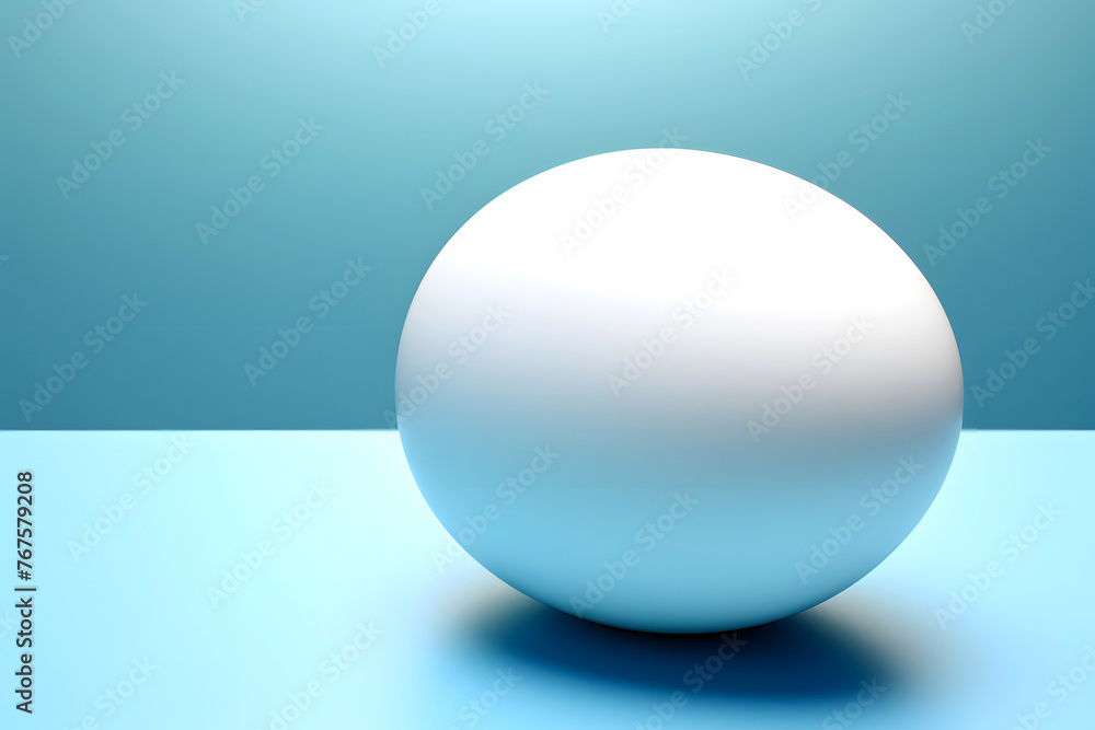 chicken white egg on a blue background. breakfast food