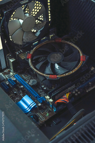 old dusty and broken pc from top angle view.