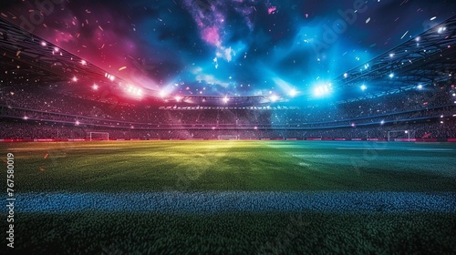 Soccer Stadium With Bright Lights and Grass photo