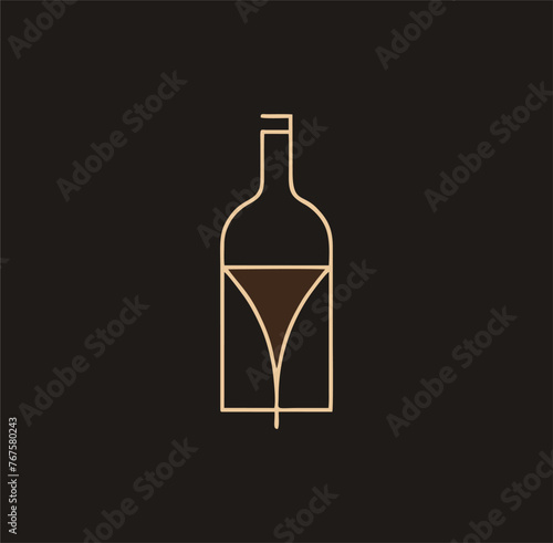 luxurious wine bottle with elegent color dark combination , vector illustration logo 