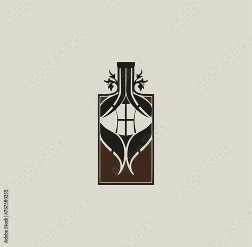luxurious wine bottle with elegent color dark combination , vector illustration logo 