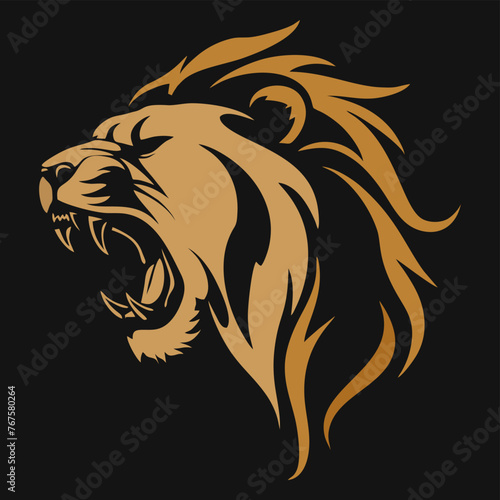 roaring lion with scar on eyes. golden color head logo