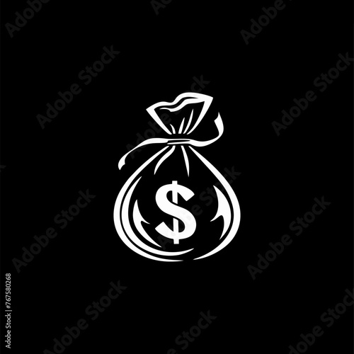 Money Bag on black background, vector illustration logo 