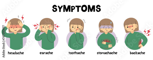 Symptoms 25 cute on a white background, vector illustration.