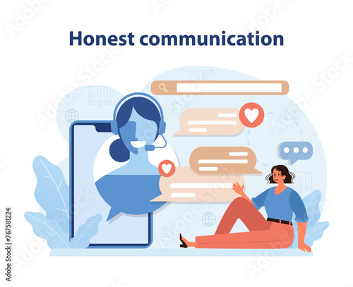 Honest Communication Illustration. A customer service representative engaging in transparent.