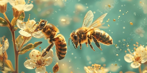 Bees actively aiding in the growth and pollinating the plants. Generative Ai © Planum
