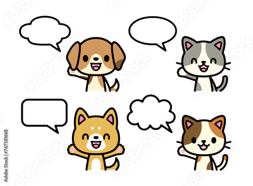 Fototapeta Naklejka Na Ścianę i Meble -  Cute dog and cat illustration set with speech balloons