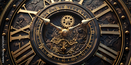 Clockwork gears meticulously intertwined with floating mathematical symbols, suggesting the precision and unity between time and math Vintage old Golden background 