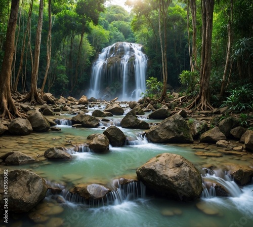 Huaymaekamin Waterfall is beautiful waterfall in Kanchanaburi , Thailand photo