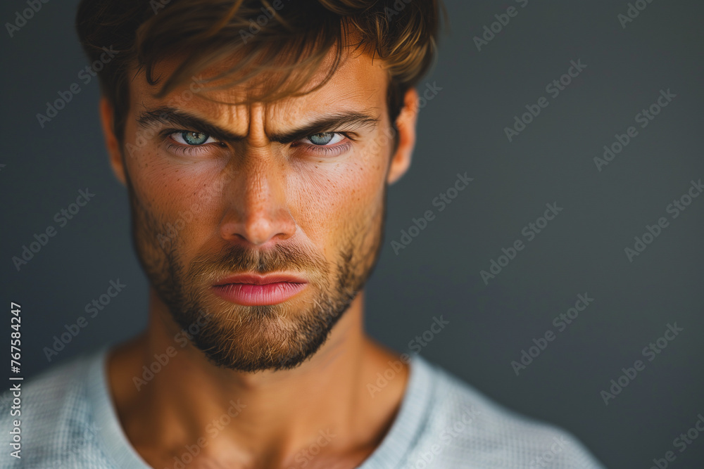 A man with a very angry expression on his face. The man's eyes are open wide and his eyebrows are furrowed A man with a very angry expression on his face. The man's eyes are open wide and his eyebrows are furrowed