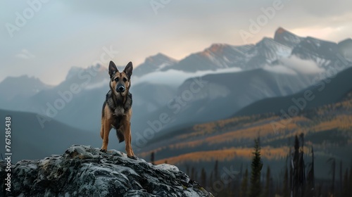 dog on rock peak
