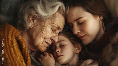 Family cuddling, tender moment, generations, love, close, comfort, sleeping, warm, secure © Iona
