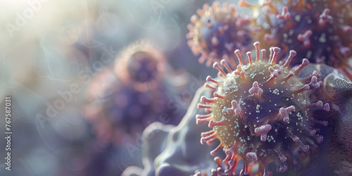 Virus cell attack blood cell and Neuron,Coronavirus 2019nCov novel coronavirus concept. photo