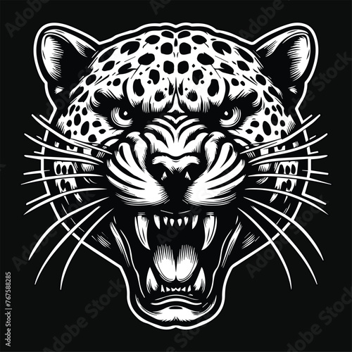 Dark Art Angry Beast Leopard Head Black and White Illustration