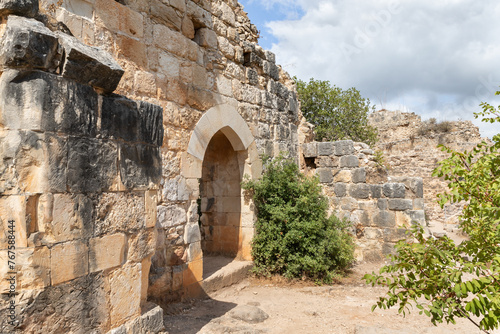 Arched  passage in courtyard to ruins of the residence of the Grand Masters of the Teutonic Order in the ruins of the castle of the Crusader fortress located in the Upper Galilee in northern Israel