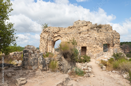 The remains  of  courtyard in the ruins of the residence of the Grand Masters of the Teutonic Order in the ruins of the castle of the Crusader fortress located in the Upper Galilee in northern Israel