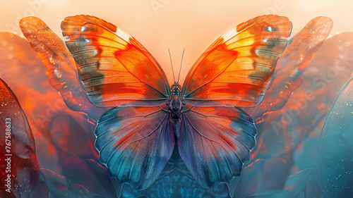 Vivid Orange Butterfly on Abstract Background