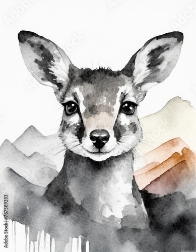 Watercolour painting of cute animals face with white background.