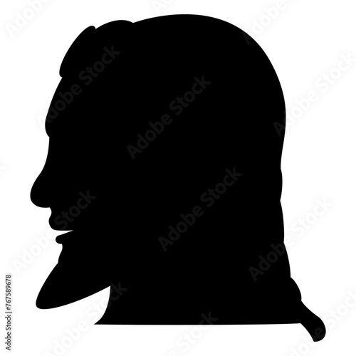 Head in profile of a bearded Etruscan man. Black silhouette on white background.