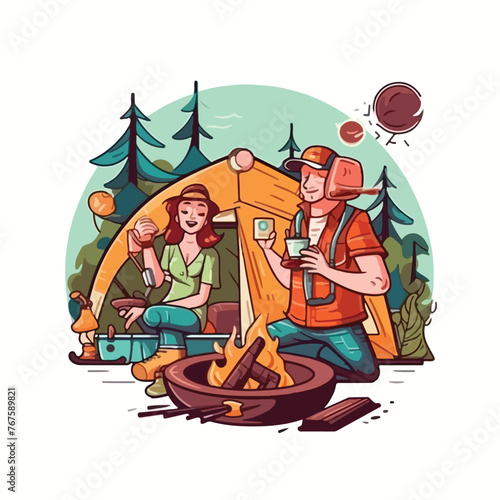 Camping and barbeque travel and eat cartoon vector © iclute4