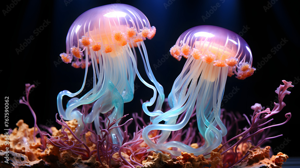 colored jellyfish in the tropical sea. underwater life in ocean jellyfish. colored jellyfish in the tropical sea. underwater life in ocean jellyfish.