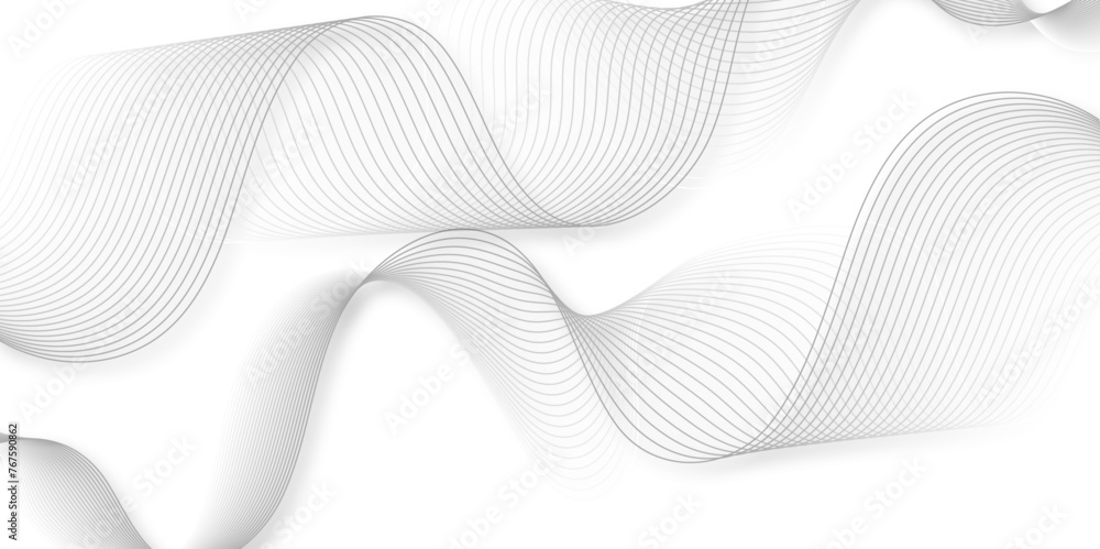 Fototapeta premium White wave curve lines banner background design. Abstract soft wave lines dynamic flowing gray light isolated background. Vector Illustration of the gray pattern of lines. Black stripes on white