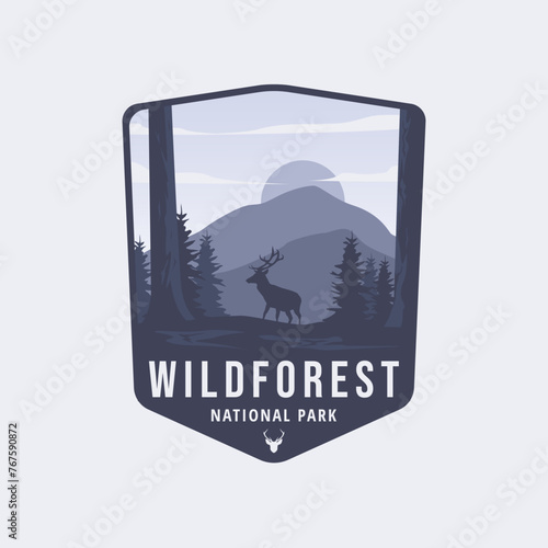 Wild forest badge logo vector illustration design