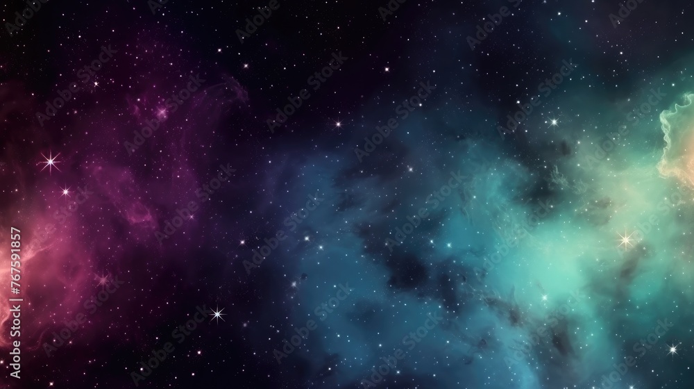 Beautiful sky cloud Space galaxy background with stars, bright colours, purple, blue, pink, night scene. 