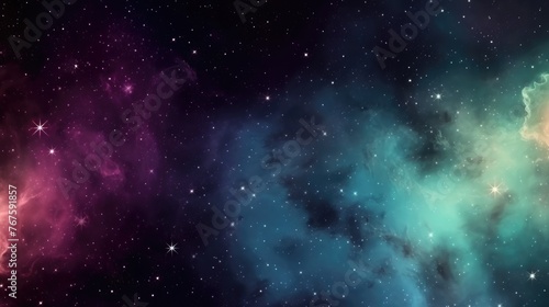 Beautiful sky cloud Space galaxy background with stars, bright colours, purple, blue, pink, night scene. © BACKART