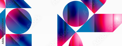 Serene gradient template. Circles and triangles mingle in minimalist perfection. Gentle fusion of forms and hues creates balanced yet captivating backdrop, embodying modern sophistication