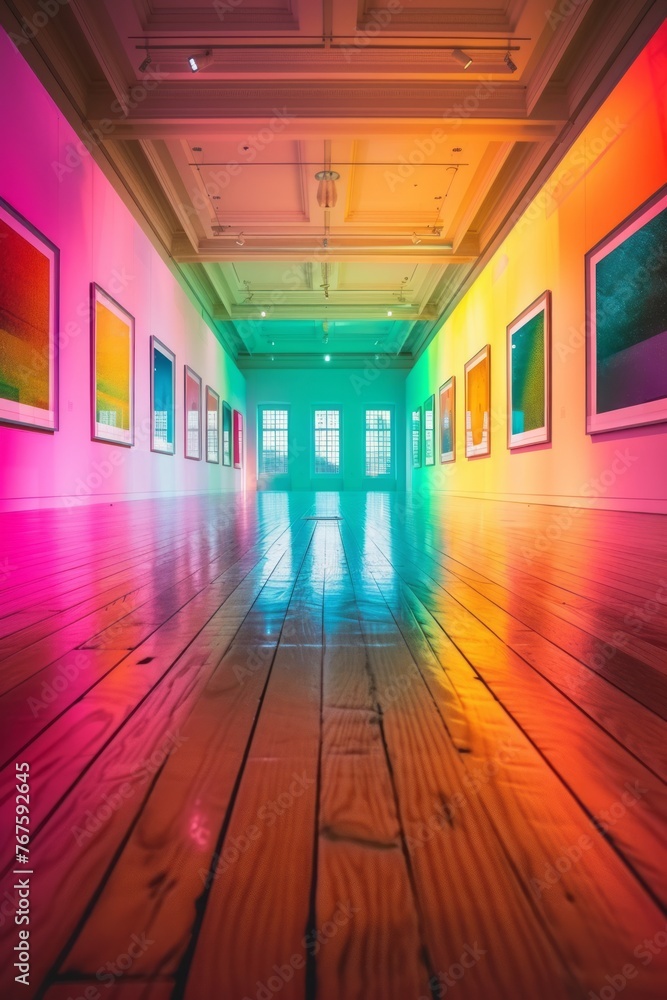 Modern painting or art gallery with neon light.