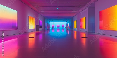 Modern painting or art gallery with neon light. © AI Studio