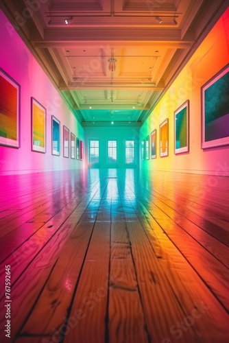 Modern painting or art gallery with neon light.