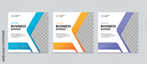 Set of Editable square business web banner design template. background gradients color. Suitable for social media post, instagram story and web ads. Vector illustration with Space to add pictures.