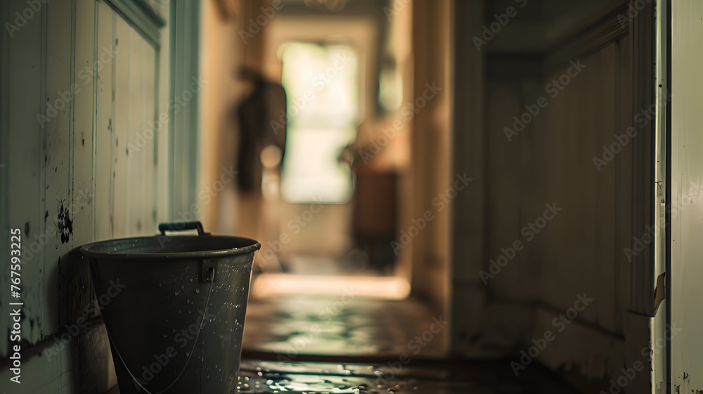 A bucket of water ready for an April Fools' prank. A bucket of water ready for an April Fools' prank.