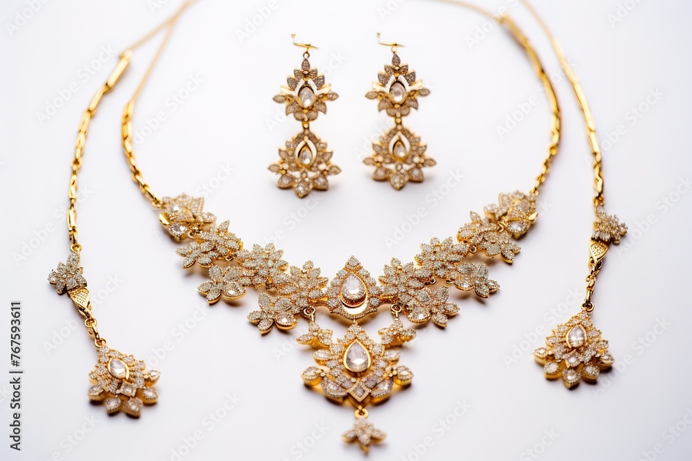 Gold necklace decorated with brown gemstones Gold necklace decorated with brown gemstones